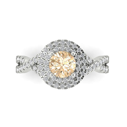 1.3125 cttw Natural Morganite Hidden Halo Engagement Ring - Solid Gold (Round Cut,6mm)