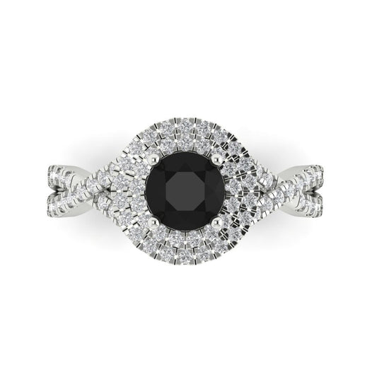 1.3125 cttw Natural Onyx Hidden Halo Engagement Ring - Solid White Gold (VVS1, Round Cut,6mm)