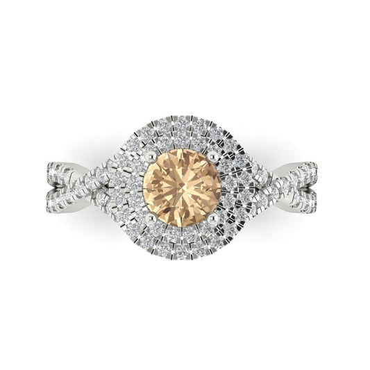 1.3125 cttw Yellow Moissanite Hidden Halo Engagement Ring - Solid White Gold (VVS1, Round Cut,6mm)
