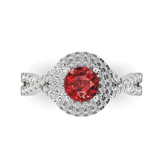 1.3125 cttw Natural Garnet Hidden Halo Engagement Ring - Solid White Gold (VVS1, Round Cut,6mm)