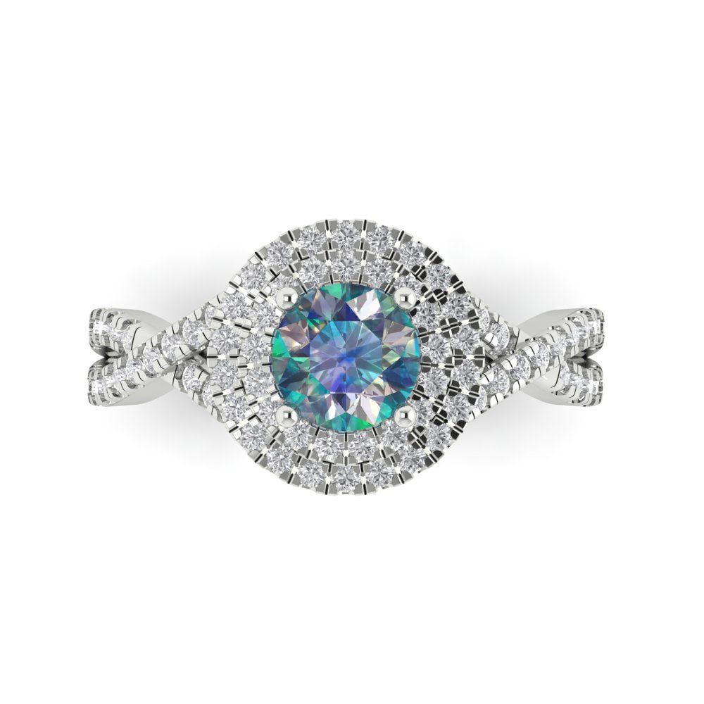 1.3125 cttw Blue Moissanite Hidden Halo Engagement Ring - Solid Gold (Round Cut,6mm)