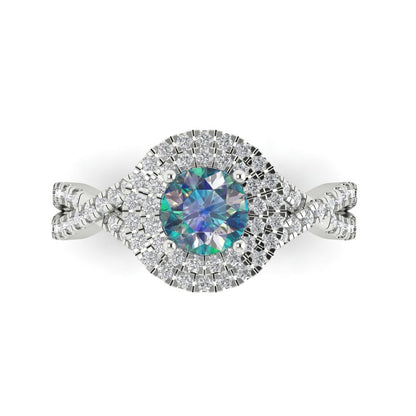 1.3125 cttw Blue Moissanite Hidden Halo Engagement Ring - Solid Gold (Round Cut,6mm)