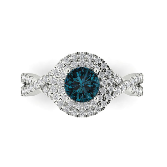 1.3125 cttw Natural London Blue Topaz Hidden Halo Engagement Ring - Solid White Gold (VVS1, Round Cut,6mm)