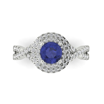 1.3125 cttw Simulated Tanzanite Hidden Halo Engagement Ring - Solid Gold (Round Cut,6mm)