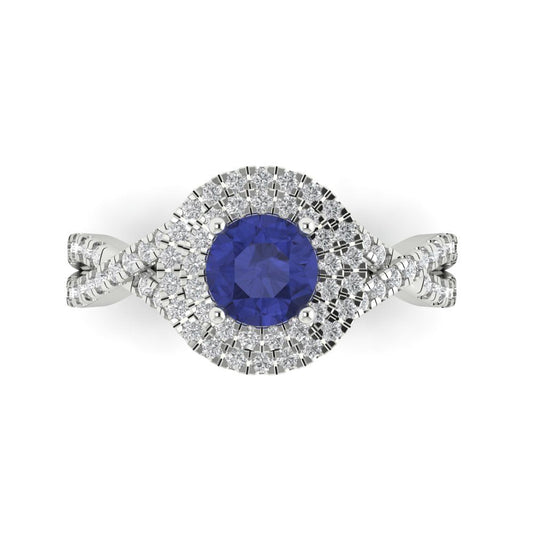 1.3125 cttw Simulated Tanzanite Hidden Halo Engagement Ring - Solid White Gold (VVS1, Round Cut,6mm)