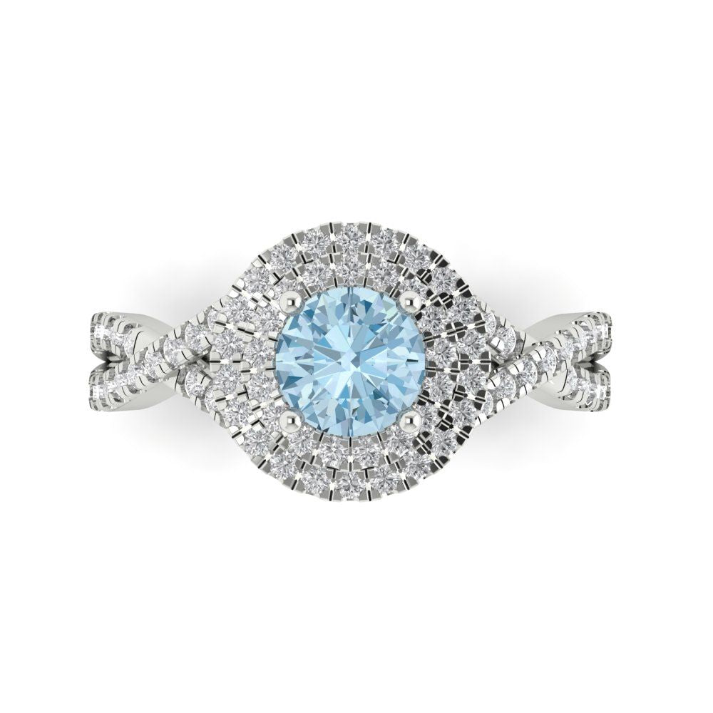 1.3125 cttw Natural Aquamarine Hidden Halo Engagement Ring - Solid Gold (Round Cut,6mm)