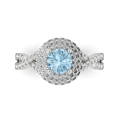 1.3125 cttw Natural Aquamarine Hidden Halo Engagement Ring - Solid Gold (Round Cut,6mm)