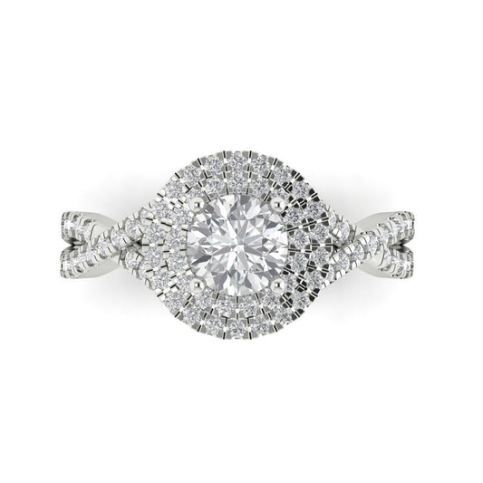 1.3125 cttw Moissanite Hidden Halo Engagement Ring - Solid White Gold (VVS1, Round Cut,6mm)