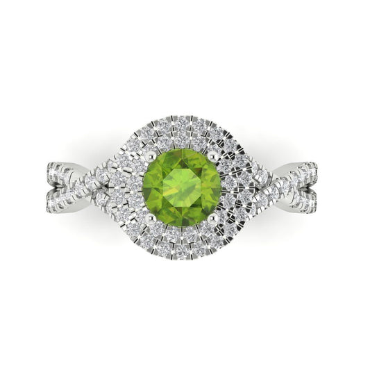 1.3125 cttw Natural Peridot Hidden Halo Engagement Ring - Solid White Gold (VVS1, Round Cut,6mm)