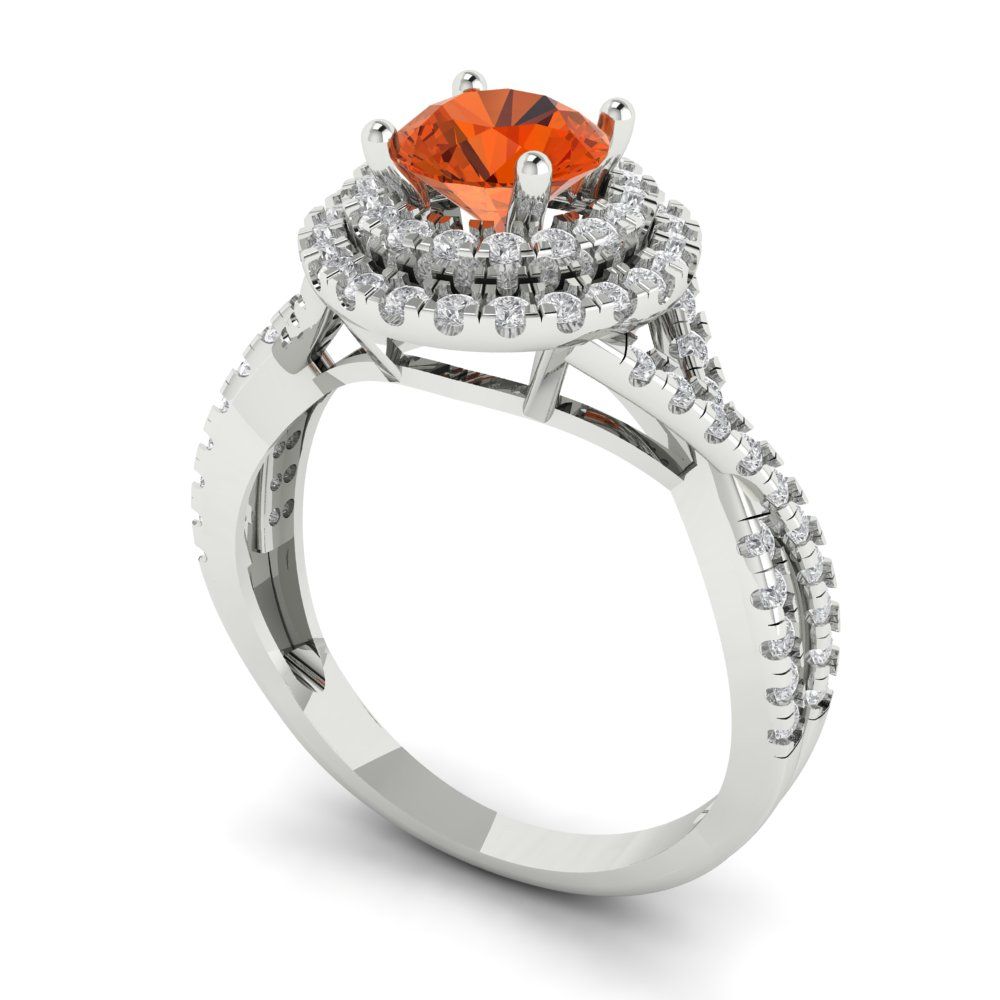 1.3125 cttw Zirconia Simulated Red Diamond Hidden Halo Engagement Ring - Solid Gold (VVS1, Round Cut,6mm)