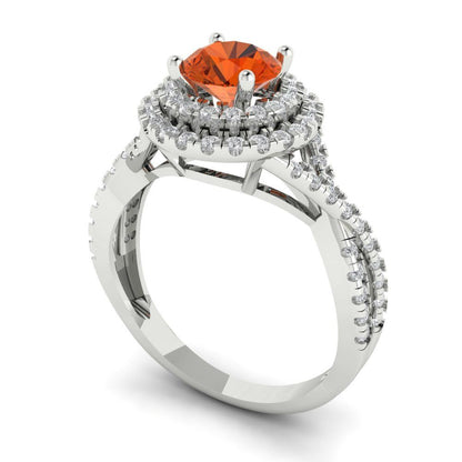 1.3125 cttw Zirconia Simulated Red Diamond Hidden Halo Engagement Ring - Solid Gold (VVS1, Round Cut,6mm)