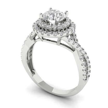 1.3125 cttw Zirconia Simulated Diamond Hidden Halo Engagement Ring - Solid Gold (VVS1, Round Cut,6mm)