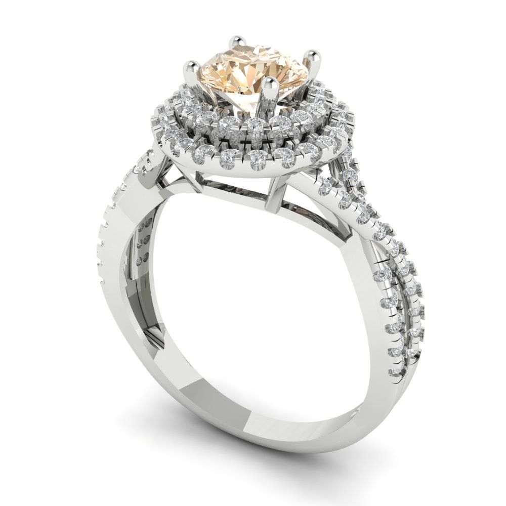 1.3125 cttw Natural Morganite Hidden Halo Engagement Ring - Solid Gold (Round Cut,6mm)