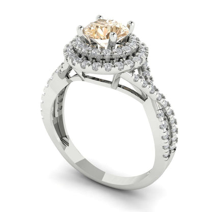 1.3125 cttw Natural Morganite Hidden Halo Engagement Ring - Solid Gold (Round Cut,6mm)
