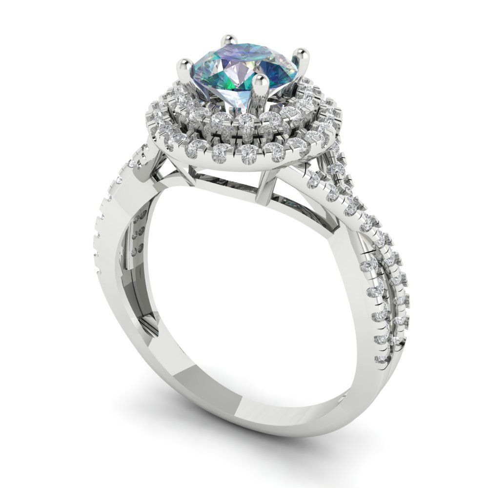 1.3125 cttw Blue Moissanite Hidden Halo Engagement Ring - Solid Gold (Round Cut,6mm)