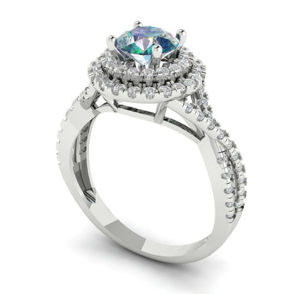 1.3125 cttw Blue Moissanite Hidden Halo Engagement Ring - Solid Gold (Round Cut,6mm)