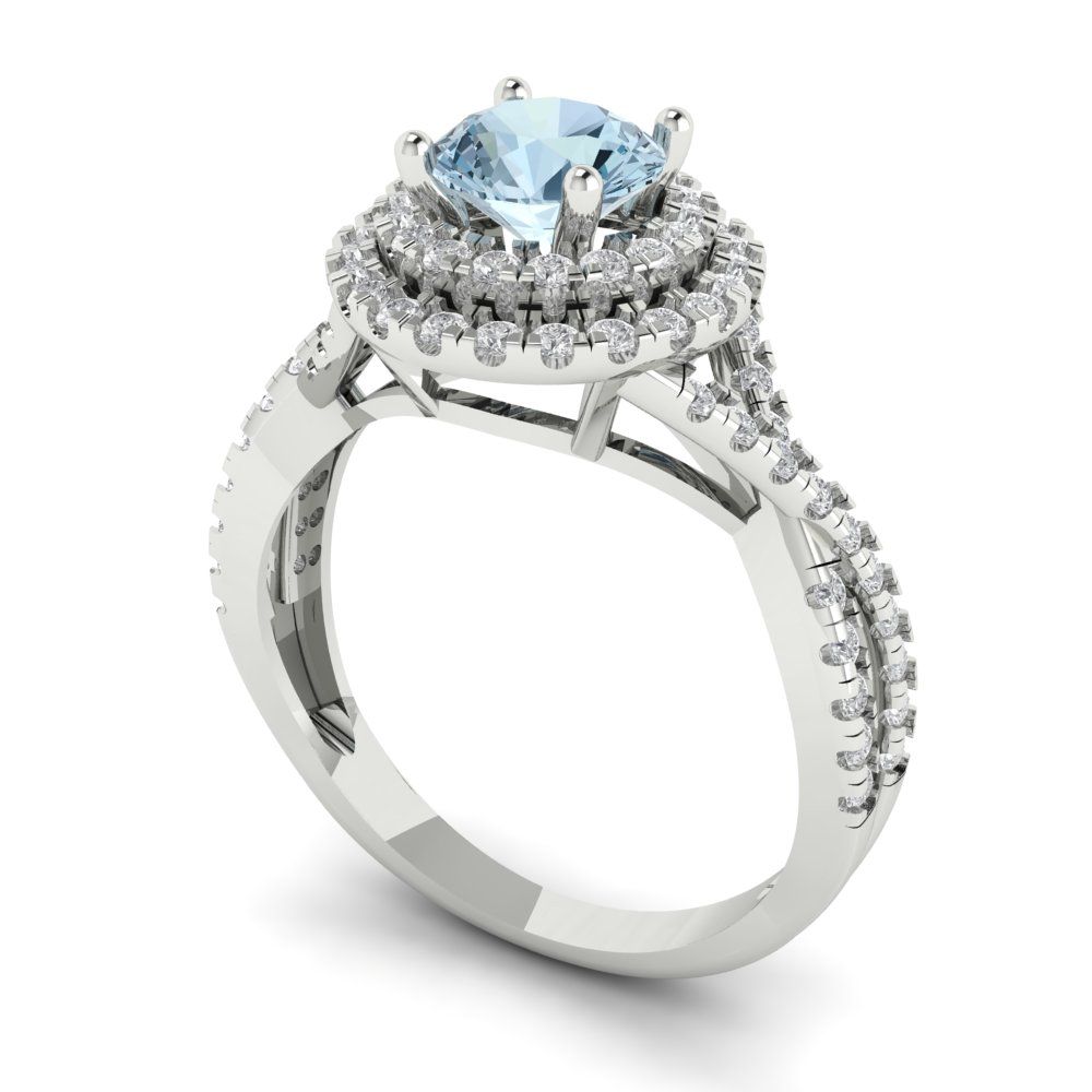 1.3125 cttw Natural Sky Blue Topaz Hidden Halo Engagement Ring - Solid Gold (Round Cut,6mm)