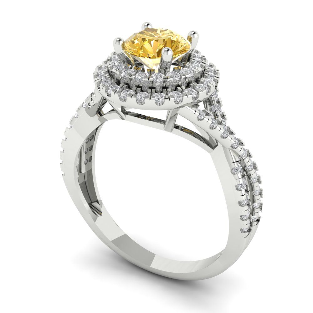 1.3125 cttw Yellow Moissanite Hidden Halo Engagement Ring - Solid Gold (Round Cut,6mm)