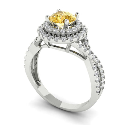1.3125 cttw Yellow Moissanite Hidden Halo Engagement Ring - Solid Gold (Round Cut,6mm)