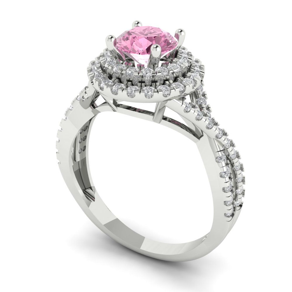 1.3125 cttw Zirconia Simulated Pink Diamond Hidden Halo Engagement Ring - Solid Gold (VVS1, Round Cut,6mm)
