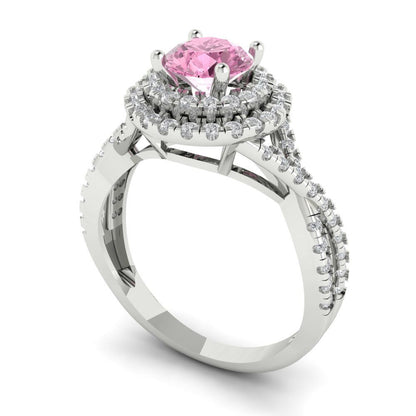 1.3125 cttw Zirconia Simulated Pink Diamond Hidden Halo Engagement Ring - Solid Gold (VVS1, Round Cut,6mm)