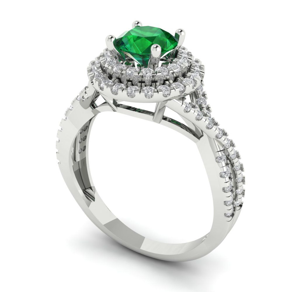 1.3125 cttw Simulated Emerald Hidden Halo Engagement Ring - Solid Gold (Round Cut,6mm)