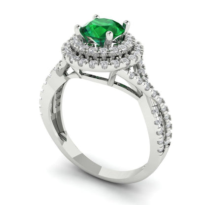 1.3125 cttw Simulated Emerald Hidden Halo Engagement Ring - Solid Gold (Round Cut,6mm)