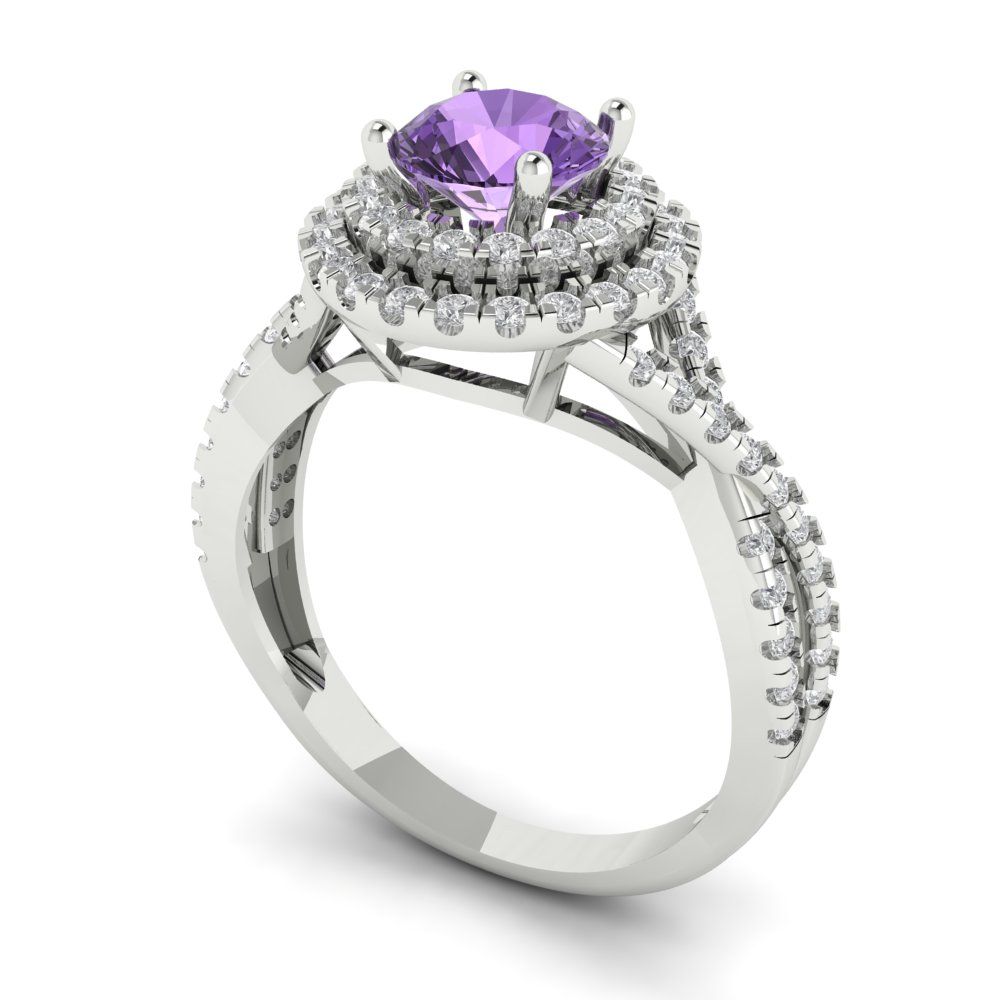 1.3125 cttw Simulated Alexandrite Hidden Halo Engagement Ring - Solid Gold (Round Cut,6mm)