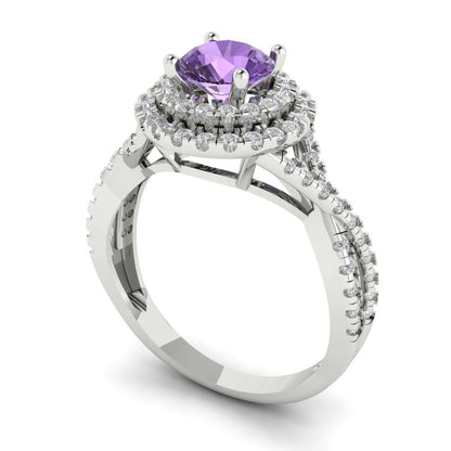 1.3125 cttw Simulated Alexandrite Hidden Halo Engagement Ring - Solid Gold (Round Cut,6mm)