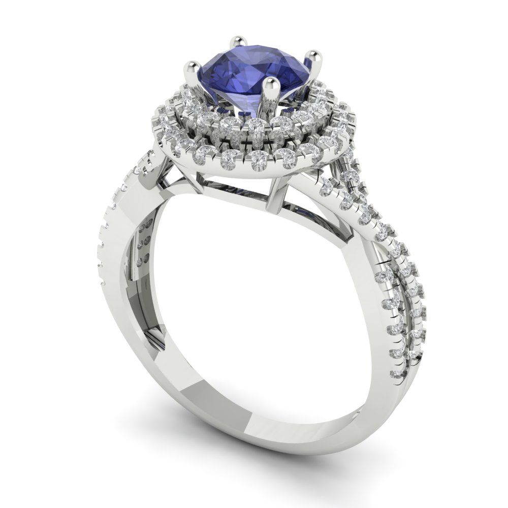 1.3125 cttw Simulated Tanzanite Hidden Halo Engagement Ring - Solid Gold (Round Cut,6mm)