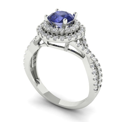 1.3125 cttw Simulated Tanzanite Hidden Halo Engagement Ring - Solid Gold (Round Cut,6mm)