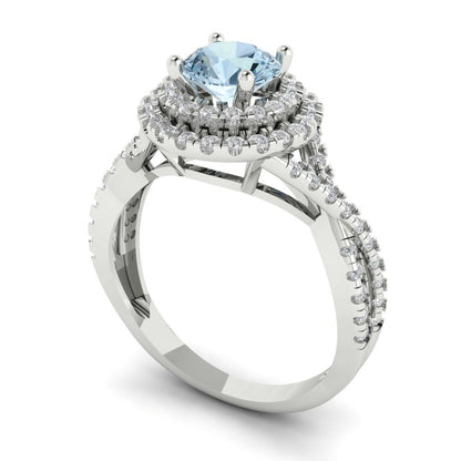 1.3125 cttw Natural Swiss Blue Topaz Hidden Halo Engagement Ring - Solid Gold (Round Cut,6mm)