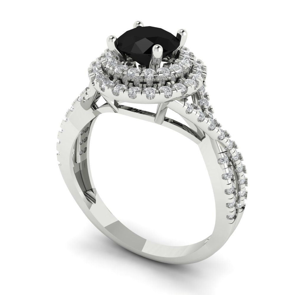 1.3125 cttw Natural Onyx Hidden Halo Engagement Ring - Solid Gold (Round Cut,6mm)