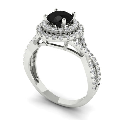 1.3125 cttw Natural Onyx Hidden Halo Engagement Ring - Solid Gold (Round Cut,6mm)