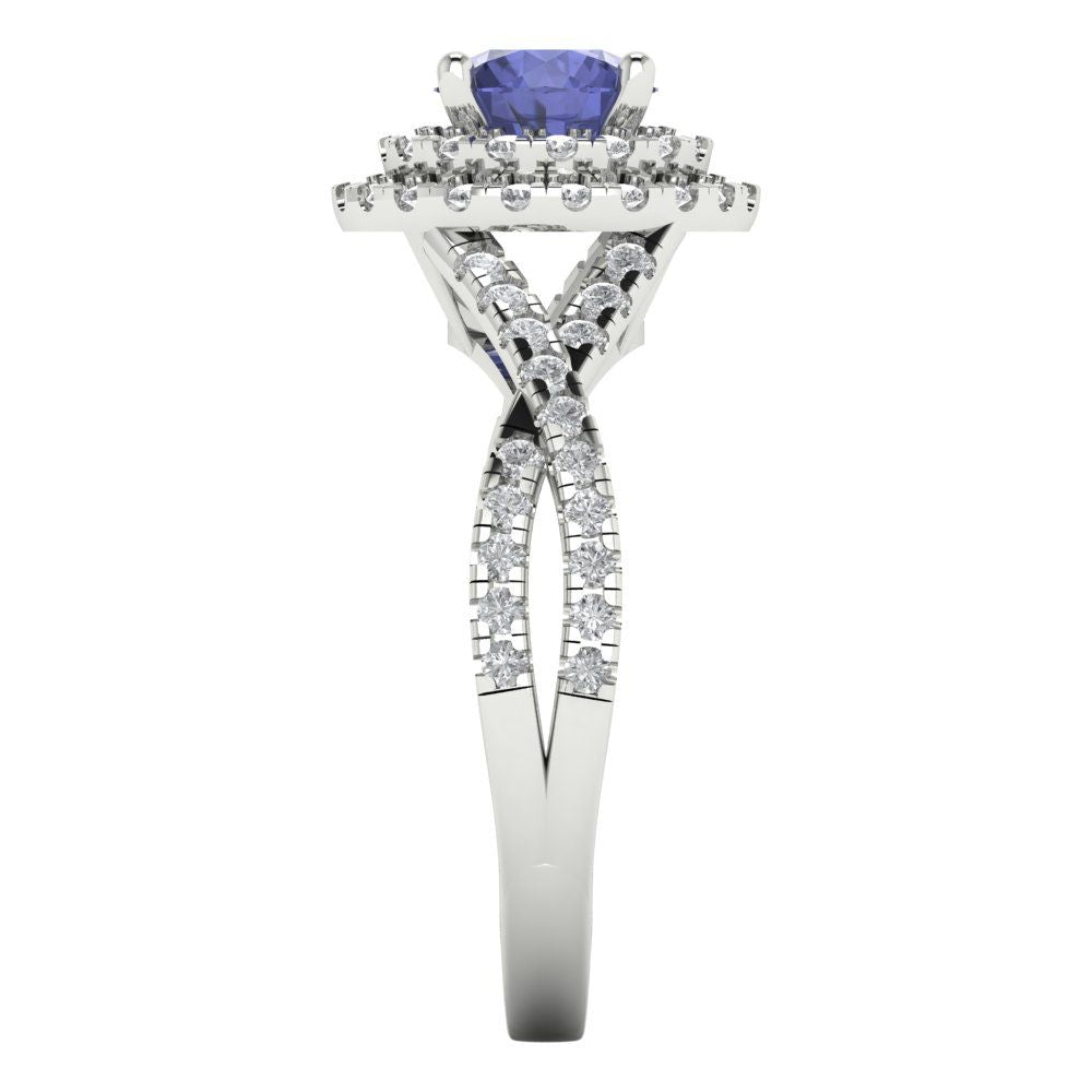 1.3125 cttw Simulated Tanzanite Hidden Halo Engagement Ring - Solid Gold (Round Cut,6mm)