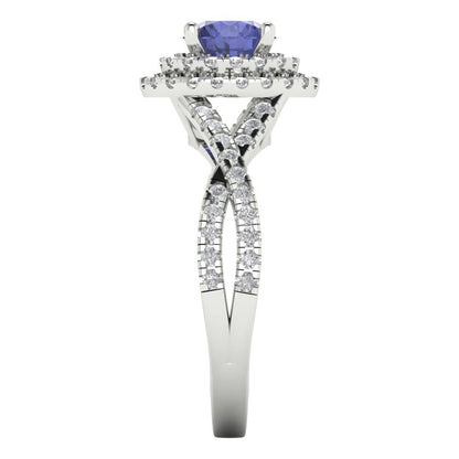 1.3125 cttw Simulated Tanzanite Hidden Halo Engagement Ring - Solid Gold (Round Cut,6mm)