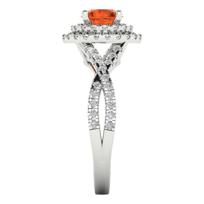 1.3125 cttw Zirconia Simulated Red Diamond Hidden Halo Engagement Ring - Solid Gold (VVS1, Round Cut,6mm)