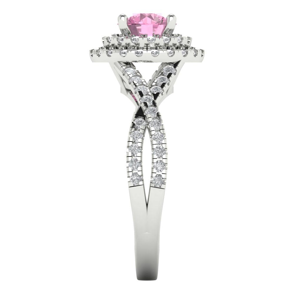 1.3125 cttw Zirconia Simulated Pink Diamond Hidden Halo Engagement Ring - Solid Gold (VVS1, Round Cut,6mm)