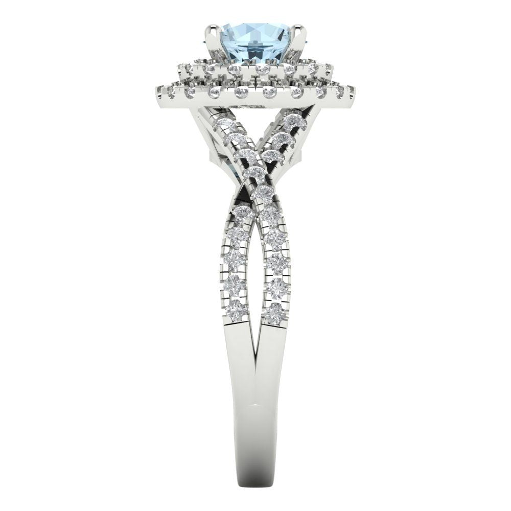 1.3125 cttw Natural Swiss Blue Topaz Hidden Halo Engagement Ring - Solid Gold (Round Cut,6mm)