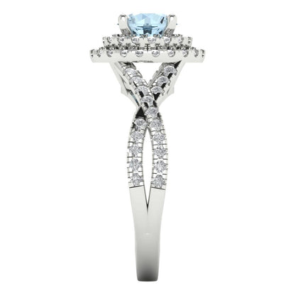 1.3125 cttw Natural Swiss Blue Topaz Hidden Halo Engagement Ring - Solid Gold (Round Cut,6mm)
