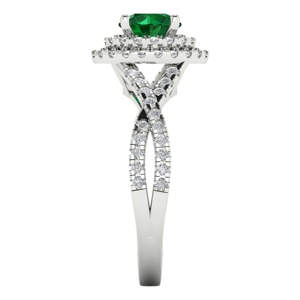 1.3125 cttw Simulated Emerald Hidden Halo Engagement Ring - Solid Gold (Round Cut,6mm)