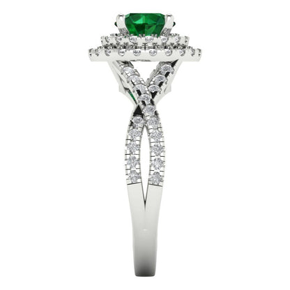 1.3125 cttw Simulated Emerald Hidden Halo Engagement Ring - Solid Gold (Round Cut,6mm)