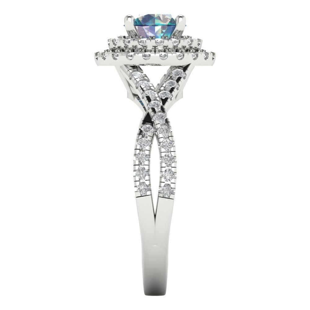 1.3125 cttw Blue Moissanite Hidden Halo Engagement Ring - Solid Gold (Round Cut,6mm)