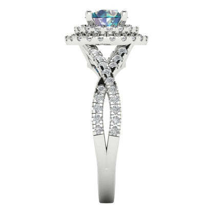 1.3125 cttw Blue Moissanite Hidden Halo Engagement Ring - Solid Gold (Round Cut,6mm)