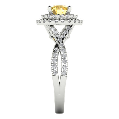 1.3125 cttw Natural Citrine Hidden Halo Engagement Ring - Solid Gold (Round Cut,6mm)