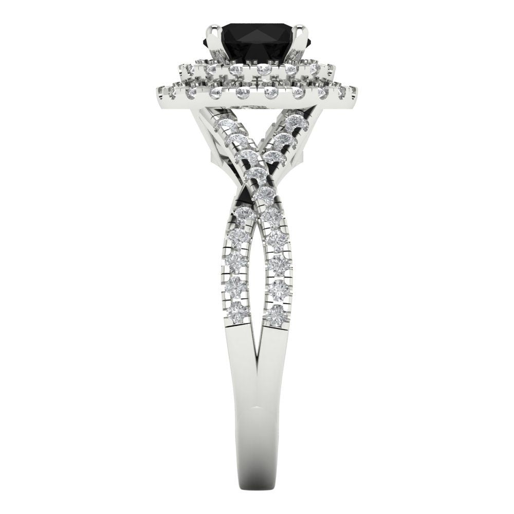 1.3125 cttw Natural Onyx Hidden Halo Engagement Ring - Solid Gold (Round Cut,6mm)