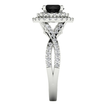 1.3125 cttw Natural Onyx Hidden Halo Engagement Ring - Solid Gold (Round Cut,6mm)