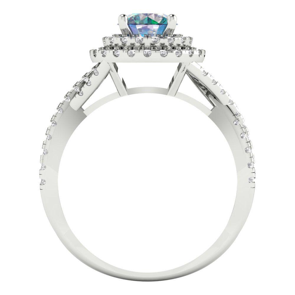 1.3125 cttw Blue Moissanite Hidden Halo Engagement Ring - Solid Gold (Round Cut,6mm)