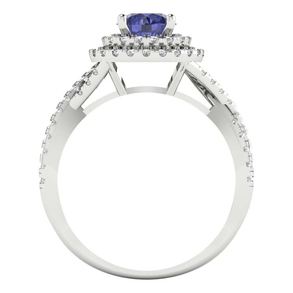 1.3125 cttw Simulated Tanzanite Hidden Halo Engagement Ring - Solid Gold (Round Cut,6mm)