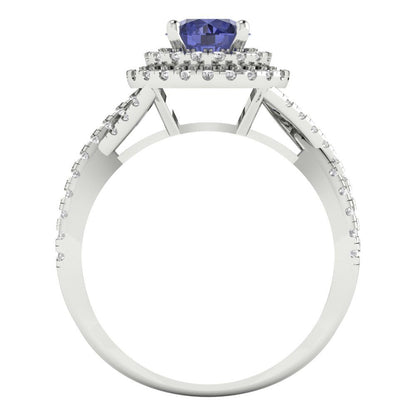 1.3125 cttw Simulated Tanzanite Hidden Halo Engagement Ring - Solid Gold (Round Cut,6mm)